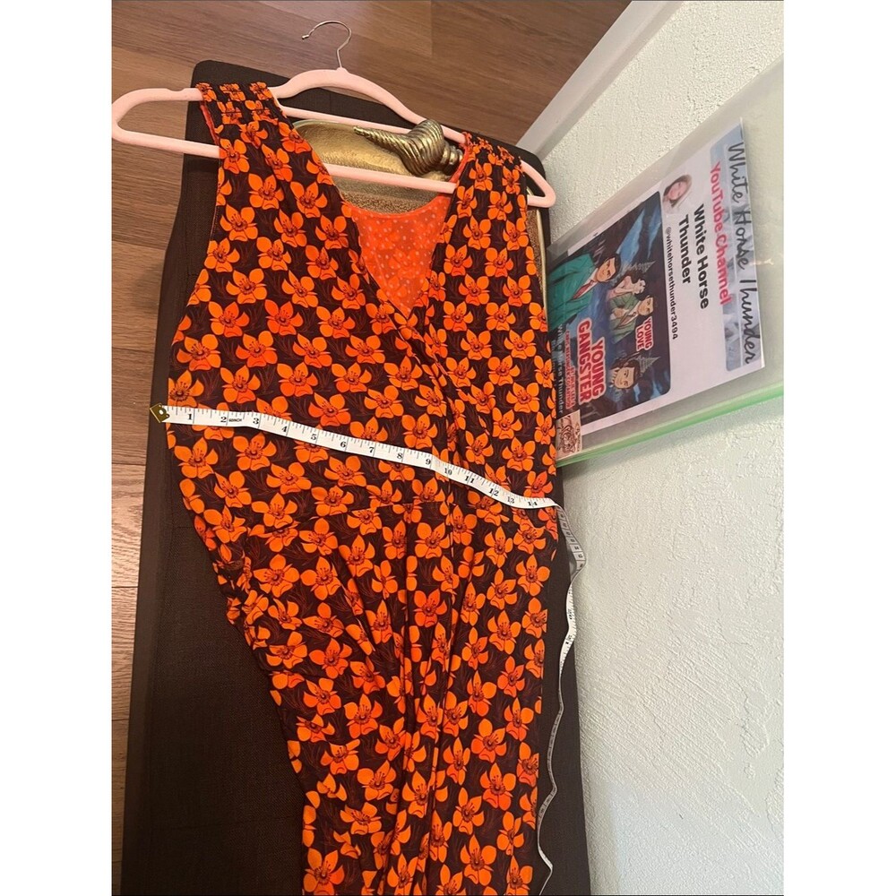 #2128**Sleeveless Orange Floral Wrap Dress for Women - Picture 5 of 10